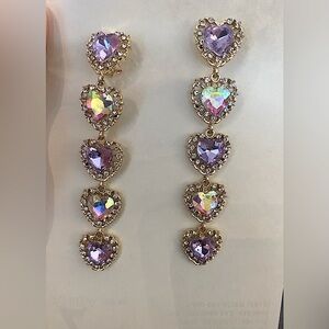 Heart Shape long tassel Clip On Earrings Purple Fashion Jewlery